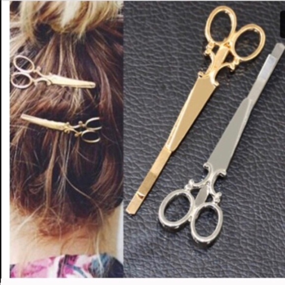 Accessories - Brand New, silver or gold scissor hair clips